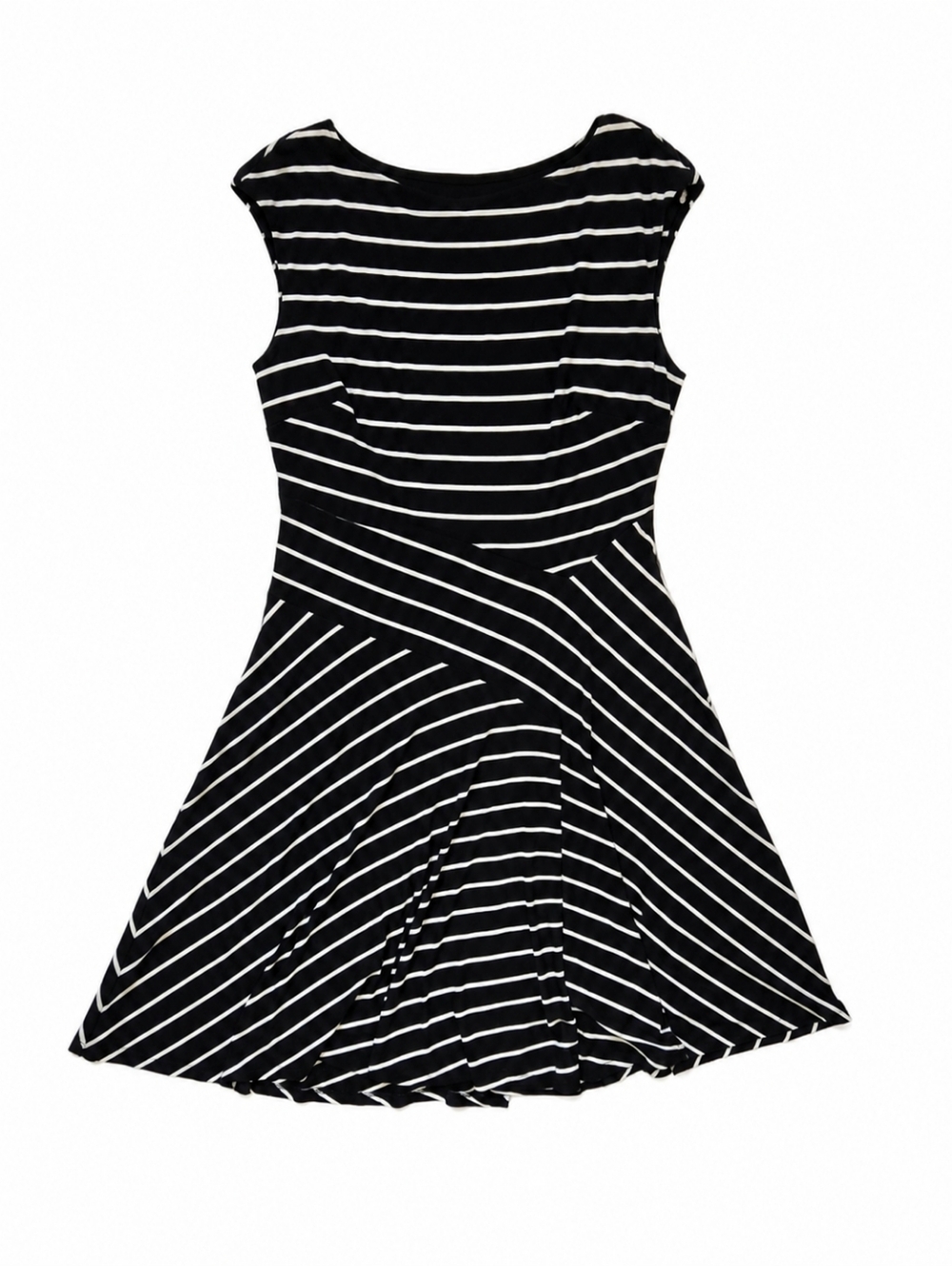 Lauren Ralph Lauren Black White Striped Fit & Flare Dress Size 12 Stretch Midi